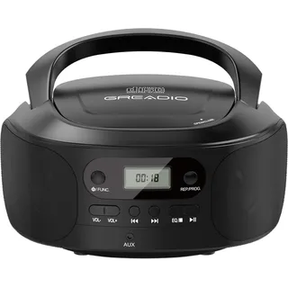 Greadio Tragbarer CD Player mit AUX-Eingang, Boombox CD-Spieler mit Lautsprecher, CD/CD-R/CD-RW-Kompatibel, Programmierung, Batterie-/Typ-C-Betrieb, CD-Player Tragbar für Kinder, Senioren (Schwarz)