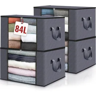 edihome, Aufbewahrungstasche, (4 Stück), Kleideraufbewahrung, Kleiderschrank organizar, Unterbett Aufbewahrungsbox, Klappbar (Dunkelgrau, 4 Packung)