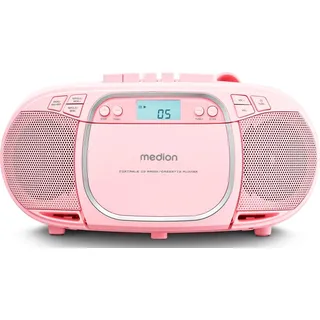 Medion E66476 Stereo Sound System (Boombox, CD-Player, MP3, Kassette, tragbarer Kassettenspieler für Kinder, UKW Radio, AUX, Kopfhörer, Netz & Batterie) Pink