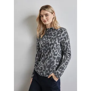 STREET ONE Langarmshirt mit Leo-Muster, Gr. 40, echo grey, , 32656034-40