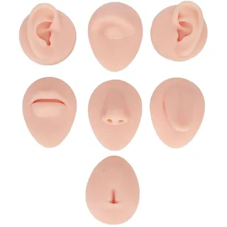 Körperpiercing-Übungsmodell, Simulations-Silikon-Ohr-Auge-Nasen-Mund-Zunge- und Bauchnabelmodell für Anfänger-Piercer, Ohr-Auge-Nasen-Mund-Zunge-Modell (Helle Hautfarbe)