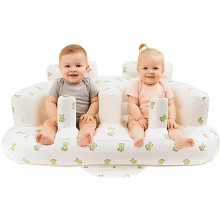 EKEPE Baby aufblasbarer Sitz für Zwillinge, 3 Monate und älter, nebeneinander stehendes Doppel-aufblasbares Bodenkissen für das Aufsitzen mit eingebauter Luftpumpe, aufblasbarer Babysitz für Säuglinge
