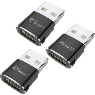 EasyULT USB C Adapter(3 Stück), USB auf Typ C Adapter, Typ C Buchse zu USB-A für iPhone 16/15/14/13/12, iPad mini/Air, Samsung Galaxy S25 A55 Ultra und Andere Smartphone & Tablet (Schwarz)