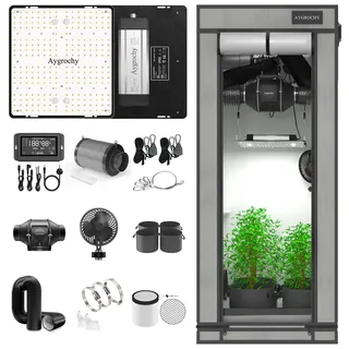 Aygrochy Growzelt Komplettset mit Central Integrated Controller. AVollspektrum-LED-Wachstumslampe EVO, 60 X60X160cm PEVA Hohe Reflektivität Grow Box Komplettset.