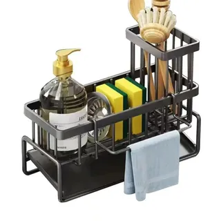 Coonoor Küchenorganizer-Set Spülbecken Organizer mit Abtropfschale, Rostfrei Edelstahl, (1-tlg), Spülbecken Handtuch Organizer Für Badezimmer Küche Spüle schwarz