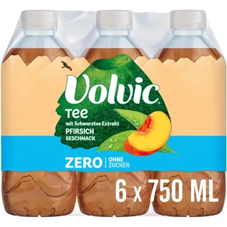 Volvic Tee Zero Pfirsichgeschmack – Erfrischungsgetränk aus Schwarztee-Extrakt mit Pfirsichgeschmack – 6 x 0,75 l