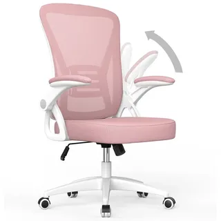 naspaluro Bürostuhl Ergonomischer Sitz – Sessel mit 90° klappbarer Armlehne – Lordosenstütze – höhenverstellbar - Rosa