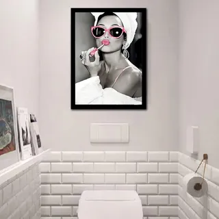 Bild Toilette,Sexy Frau auf Toilette mit Rauchen und Trinken,Kunstdruck Poster wc deko, Wanddeko Schwarz & Weiß, modern Bilder Bad Badezimmer(C,40 * 60cm)