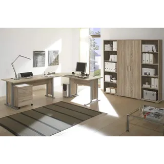 Arbeitszimmer komplett Set Büro Büromöbel Office Line 5 TLG Set 2 Eiche Sonoma 5 TLG Büroset Schreibtischwinkel