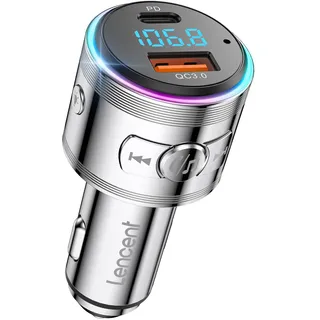 LENCENT 48W FM Transmitter Auto Bluetooth 5.3, Ganzmetall PD 30W & QC3.0 18W Schnelle Autoladegerät Zigarettenanzünder, KFZ Bluetooth Adapter Freisprechanlage, Noise Cancelling Mikrofon, Lichtschalter