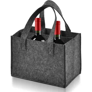 BNGXR Flaschentasche mit 6 Fächer, Flaschenträger mit Abnehmbaren Teiler Wiederverwendbare Flaschentasche Filz Einkaufstasche Weinflasche Tasche für Bierflaschen Weinflasche (Grau)