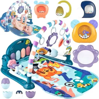 Malplay Spielmatte Mit Spielbogen Für Baby Musik Spieldecke mit Klaviertastatur, Beißring, Rasseln Lernspielzeug für Neugeborene Kleinkinder
