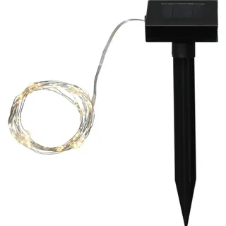 StarTrading Solar Lichterkette Drahtlichterkette Draht silber 50 LEDs warmweiß 4,9m