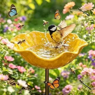 Vogeltränke Blume Aus Metall,handgefertigter Gartenstecker,winterfeste Vogeltränke & Insektentränke,bienentränke Für Garten Und Terrasse,gelb,1er-pack