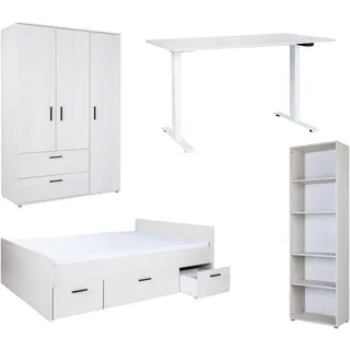 Arthur Berndt Jugendzimmer-Set ARTHUR BERNDT "Jugendzimmer-Set »Mathea« 4-teilig", nordic, wood, nachbildung, ohne Matratze, B/H: 140cm x 200cm, Hartfaserplatte, Holzwerkstoff, Kunststoff, Metall, Schlafzimmermöbel-Sets, Schreibtisch stufenlos elekrisch 