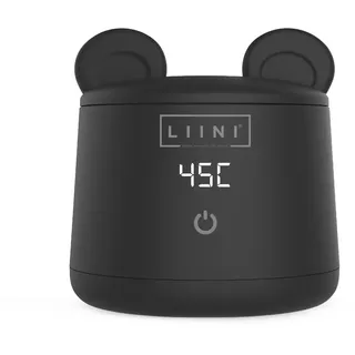 LIINI® BASIC Flaschenwärmer mit Akku, 45W, schwarz – 4 Stufen 37/40/45/50°C, Akku 9.000 mAh, unterwegs & zuhause, USB-C, Staubschutz im Bärenohren-Look, BPA-frei, CE/RoHS