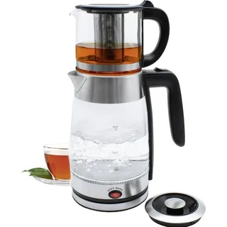 Schäfer Elektronik Glas-Teekocher 1,8/0,8 Liter Silber Teebereiter Schwarz, Silber
