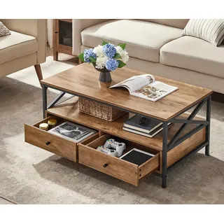 VASAGLE Couchtisch Schwarz/Braun Holz 100 x 55 x 45 cm