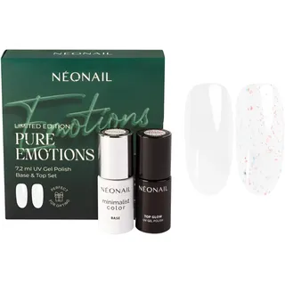 NÉONAIL UV Nagellack Set - Gel Nägel Set PURE EMOTIONS - Base Coat & Top Coat – Nail Art - Beauty - Minimalist Color Base Snow Tone 7,2 ml & Top Glow Shiny Flakes 7,2 ml
