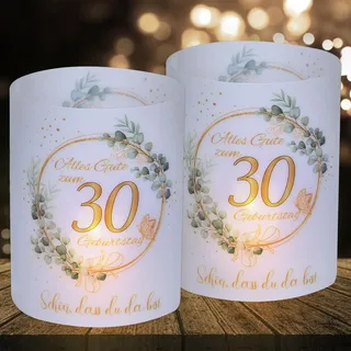 16 Windlichter 30. Geburtstag Tischdeko Happy Birthday Männer Frauen Deko, Teelichter oder Kerzen