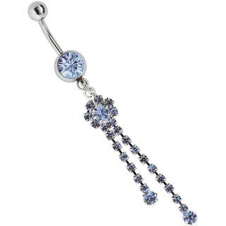 Bauchnabelpiercing ADELIA ́S "Piercing Bauchnabelpiercing", blau (hellblau), Piercings, Damen, onesize, Chirurgiestahl, Zirkoniakugel mit Ketten Blumen Stein Anhänger