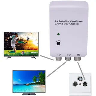 Antennenverstärker für Kabelfernsehen DVB-C 2 Geräte 2x 20 dB Regelbar inkl. 1,5m Kabel Full HD 4K Digital Signalverstärker 47-782 MHz