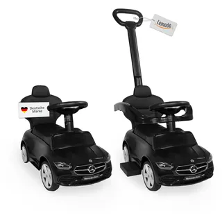 Lemodo Rutscherauto Mercedes C Klasse schwarz mit Schiebestange, Kinderfahrzeug mit Sound Lenkrad