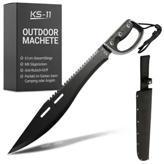 KS-11 Machete mit Säge in Schwarz mit Stabilen Griff und Handschutz Gesamtlänge ca. 61 cm, 420er Edelstahlklinge 420 Rostfrei Machete Survival