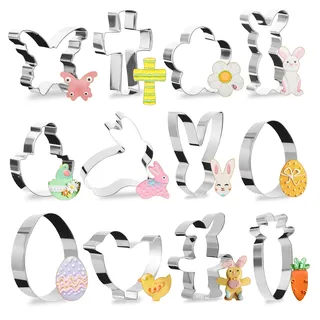 Ausstechformen Ostern Set 12 Stück, Hasen Ausstecher, Keksausstecher Ostern, Osterhase Ausstecher Ei Karotte Plätzchenausstecher, Basteln Ideales Ostergeschenke Kinder Party DIY