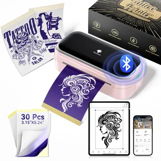 Phomemo Stencil Drucker, TP31 Bluetooth Tattoo Drucker Mini Tattoo Printer in 77mm Druckgröße mit 30 Blatten Transferpapier, Kompatibel mit Smartphone und Tablet