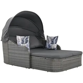 Odikalo Gartenlounge-Set Sonnenliege Doppelsofa Sonneninsel Rattan Baldachin 4 Kissen Grau grau