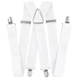 axy Herren Weiße Hosenträger breit 3,5 cm mit 4 Starken Clips X-Form - Einheitsgröße