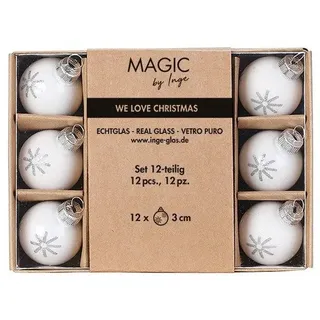 MAGIC by Inge Weihnachtsbaumkugel, Weihnachtskugeln Glas 3cm Schneeflocken Motiv 12er Set Just White weiß