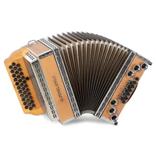 Alpenklang Pro Learn 23 Harmonika B-Es-As - 35 Knopftasten + 1 Zusatzton (3-reihig, 2-chörig) - X-Bass gekoppelt und 6 Helikon-Bässe - inklusive Koffer und Riemen - Buche