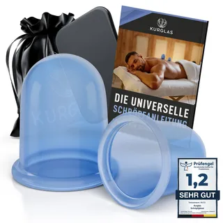 kurglas [Das Original] Schröpfgläser Silikon [2 Stück] - Effektive Schröpfen Silikon mit Faszienschaber - Dermatest: Sehr Gut - Schröpfglas - Schröpfset mit e-Book - Gegen Verspannungen & Cellulite