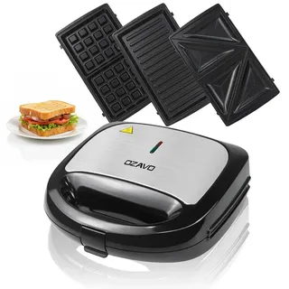 OZAVO Sandwichmaker 3 in 1, Waffeln, Paninitoaster, Sandwich Maker