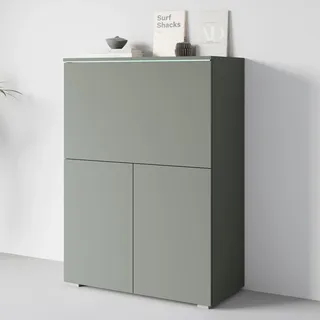 Home Affaire PC-Schrank HOME AFFAIRE "Vera, Sekretär, Home-Office-Schreibtisch mit LED-Beleuchtung", grau (salbei), B:90cm H:125,1cm T:42cm, Sekretäre, Multifunktional mit Stauraum, klappbare Tischfläche, LED, B 90 cm