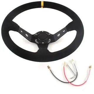 Sportlenkrad Auto, Lenkrad Universal 14 Zoll 350mm Wildleder Auto Racing Lenkräder Tiefe Drifting Sport Lenkrad(Gold)