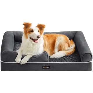 Songmics Orthopädisches Hundebett, mit erhöhtem Rand 91 x 71 x 25 cm,