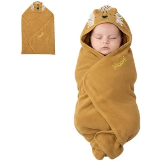 Lam Hub Fong Baby-Kapuzenhandtuch Baumwolle 90 × 90 cm Personalisiertes Babyhandtuch mit Namen Saugfähig und weich Neugeborenen-Wickeltuch Baby-Badekapuze (Löwe)