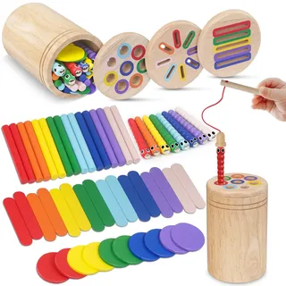Haozozo Montessori Spielzeug ab 1 Jahr, 4-in-1 Montessori Spielzeug ab 1 2 3 Jahre Holz Spielzeug 1 2 3 Jahre, Sensorik Spielzeug Baby Kleinkind Spielzeug Motorikspielzeug ab 1 Jahr