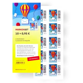 10 Stück 0,95 EUR 95 Cent postfrische selbstklebende Briefmarken | Frankaturware Markenset (Motiv: Welt der Briefe)
