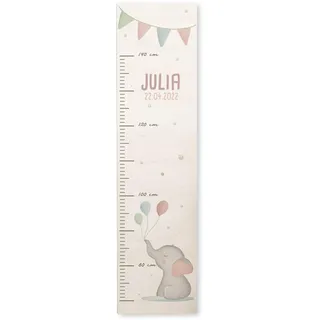 Personalisierte Messlatte für Kinder mit buntem Wunschdruck - 70-140 cm - Größenmesser Kinderzimmer aus Holz - Wand Dekoration Messleiste Kind - Personalisiertes Geschenk Baby (Elefant)