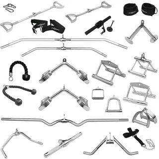 Sporttrend 24® Griffe für Seilzüge/Kabelzüge | Latzugstange, Rudergriff, Bizeps Trizeps Stange, Trizeps Seil, SZ Stange, Griff Set (1stk. Karabinerhaken)