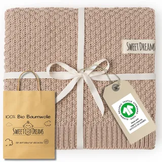 Mikos Babydecke Bio Baumwolle-Weiche Strick Kuscheldecke GOTS 100% Baumwolle-Warme Baumwolldecke für Neugeborene - Perfekt für Baby Erstausstattung - Vielseitige Baby Winterdecke (1043 Beige)