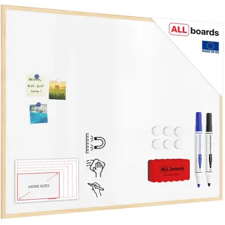 ALLboards Whiteboard mit Holzrahmen 120x90cm Magnettafel Weiß Magnetisch, Trocken Abwischbar