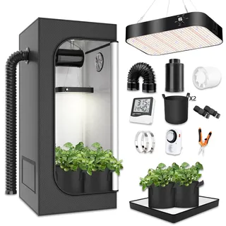 MODVKVK Growzelt Komplettset 40x40x120cm Grow Tent Kit mit 200W LED Vollspektrum Grow Lampe Dimmbar, GrowZelt Kit Komplettes Hydroponics Grow Tent Complete Set