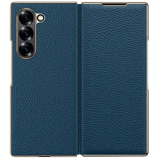 LUOTANL Überzug Hülle Für Samsung Galaxy Z Fold 7, Klassische Echtem Leder Klapp Ganzkörper Handyhülle Handgefertigt Ultra Dünne Geschäft Abdeckung,Blau,Fold 7