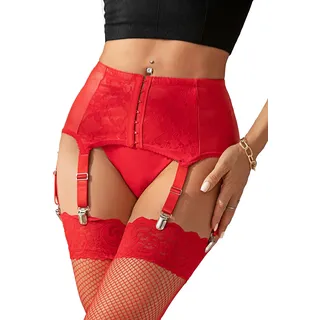ohmydear Strapsgürtel Breit Leder Strumpfgürtel mit 6 Halter Sexy Straps Dessous Set Leather Strumpfhalter Damen Strapshalter Große Größen Garter Belt