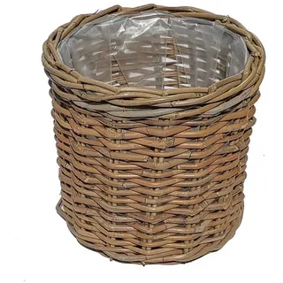 Casa Moro Flechtkorb Rattan Korb Siena rund mit Folie Blumenkorb Pflanzenkorb (Flechtkorb Allzweckkorb Deko Rattankorb), Weidenkorb aus Natur Rattan handgeflochten braun 29 cm